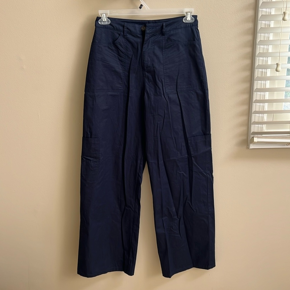 Le Lis Dark Blue High Waisted Cargo Pants